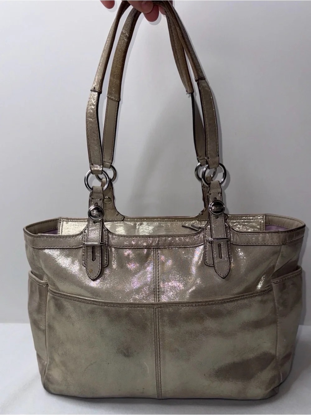 Coach Metallic Champagne Tote Bag - Shimmery Light Gold Shoulder Bag
